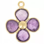 Pendentif fleur 16 mm en pierre gemme - Doré à l'or fin - Amethyste x1