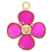 Pendentif fleur 16 mm en pierre gemme teintée Doré à l'or fin - Calcedoine rose x1|raw }}