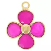 Pendentif fleur 16 mm en pierre gemme teintée Doré à l'or fin - Calcedoine rose x1