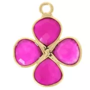 Pendentif fleur 16 mm en pierre gemme teintée Doré à l'or fin - Calcedoine rose x1
