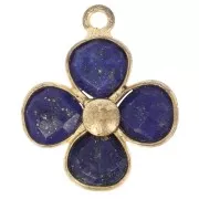 Pendentif fleur 16 mm en pierre gemme - Doré à l'or fin - Lapis Lazuli x1