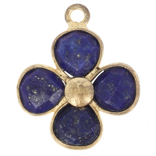 Pendentif fleur 16 mm en pierre gemme - Doré à l'or fin - Lapis Lazuli x1
