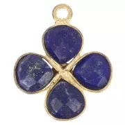 Pendentif fleur 16 mm en pierre gemme - Doré à l'or fin - Lapis Lazuli x1