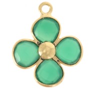 Pendentif fleur 16 mm en pierre gemme teintée Doré à l'or fin - Onyx Vert x1|raw }}
