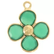 Pendentif fleur 16 mm en pierre gemme teintée Doré à l'or fin - Onyx Vert x1