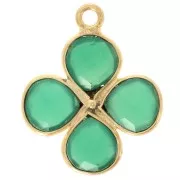 Pendentif fleur 16 mm en pierre gemme teintée Doré à l'or fin - Onyx Vert x1