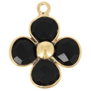 Pendentif fleur 16 mm en pierre gemme - Doré à l'or fin - Onyx noir x1|raw }}