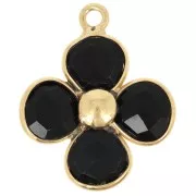 Pendentif fleur 16 mm en pierre gemme - Doré à l'or fin - Onyx noir x1