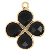Pendentif fleur 16 mm en pierre gemme - Doré à l'or fin - Onyx noir x1
