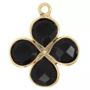 Pendentif fleur 16 mm en pierre gemme - Doré à l'or fin - Onyx noir x1