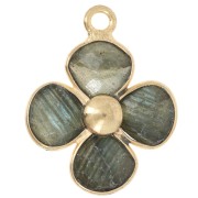 Pendentif fleur 16 mm en pierre gemme - Doré à l'or fin - Labradorite x1|raw }}