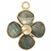 Pendentif fleur 16 mm en pierre gemme - Doré à l'or fin - Labradorite x1