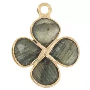 Pendentif fleur 16 mm en pierre gemme - Doré à l'or fin - Labradorite x1