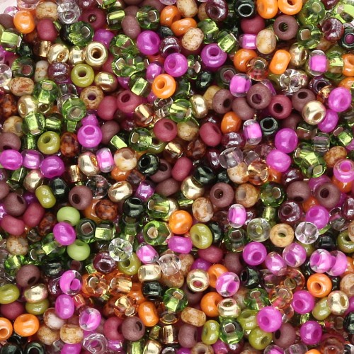 Preciosa Perles rocailles 11/0 2 mm - Mix Vert - Rose - Orange - Doré x20g