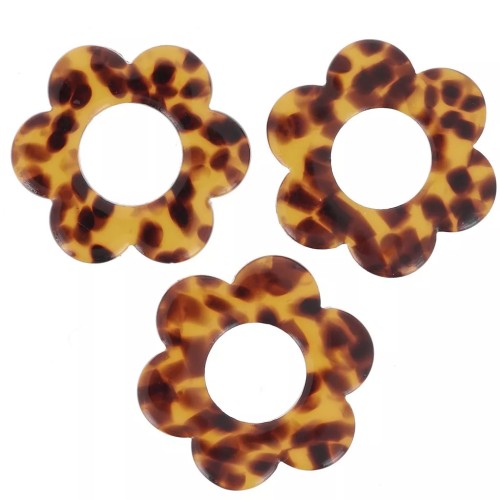 Pendentifs fleur 18 mm en acétate - Terrazzo Marron - Noir x10