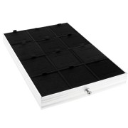 Plateau 12 compartiments 29x20cm avec mousse - valise de transport bijoux - Noir|raw }}