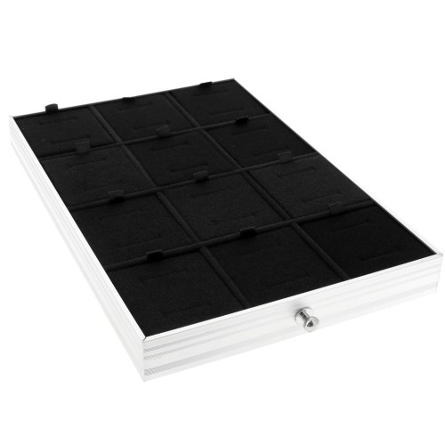 Plateau 12 compartiments 29x20cm avec mousse - valise de transport bijoux - Noir