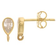 Clous d'oreilles gouttes 8x4 mm oxyde de zirconium - Argent 925 Doré à l'or fin x2|raw }}