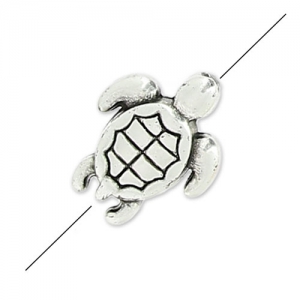 Perle mini tortue 9x7 mm Placage Argent fin vieilli x1