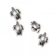 Perle mini tortue 9x7 mm Placage Argent fin vieilli x1