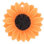 Pendentif tournesol en résine 24 mm - Orange - Marron x1