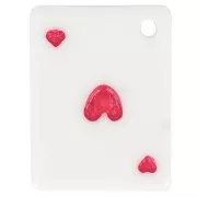 Pendentif carte à jouer 22x17 mm - As de coeur en résine - Blanc - Rouge x1