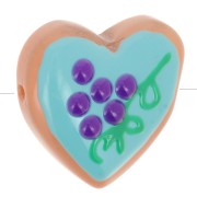 Perle coeur 24 mm en verre - Motif raisin - Turquoise - Violet x1|raw }}