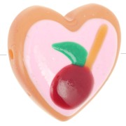 Perle coeur 24 mm en verre - Motif pomme - Rose - Rouge x1