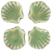 Perles coquillage 14 mm en céramique - Vert - Tacheté noir x4