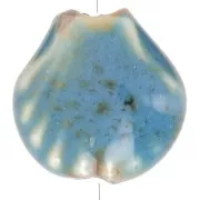 Perles coquillage 14 mm en céramique - Bleu - Tacheté noir x4