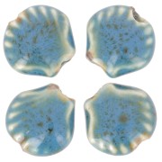 Perles coquillage 14 mm en céramique - Bleu - Tacheté noir x4