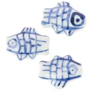 Perle poisson 12x15 mm en céramique - Blanc - Bleu foncé x1