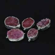 Intercalaire Druzy Agate 2 anneaux 35 mm Rose/argenté x1