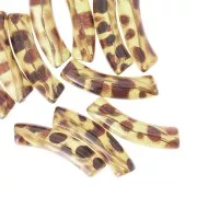 Perles tube incurvé en acrylique transparente 32x8 mm - Tacheté Marron clair x6