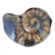 Perle coquillage 20x16 mm en céramique - Marron foncé - Marbré Bleu x1