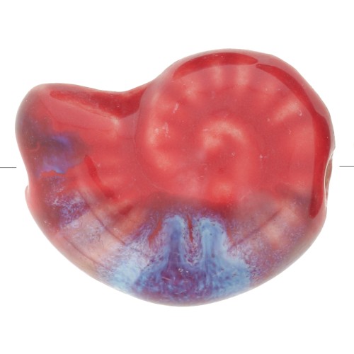 Perle coquillage 20x16 mm en céramique - Rouge - Marbré Bleu x1