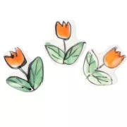 Perle fleur Tulipe en céramique 16x14.5 mm - Blanc - Orange - Vert x1