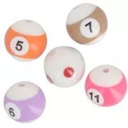 Perles rondes 16 mm - boules de billard en acrylique - Blanc - Multicolore x6