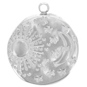 Pendentif rond martelé 16 mm - motif lune & soleil - Acier inoxydable 304L x1