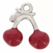 Breloque Cerise 11.5x12 mm - Resine époxy - Acier inoxydable 304L - Rouge x1