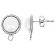 Clous d'oreilles rond 10 mm avec cabochon imitation nacre - Acier inox 304L x2|raw }}