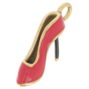 Pendentif escarpin 21x5 mm avec résine époxy - Acier inox 304L Doré - Rouge x1|raw }}