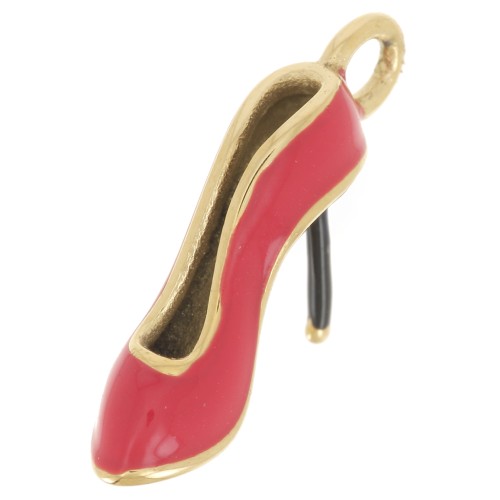 Pendentif escarpin 21x5 mm avec résine époxy - Acier inox 304L Doré - Rouge x1