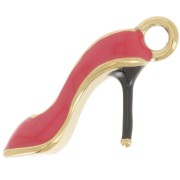 Pendentif escarpin 21x5 mm avec résine époxy - Acier inox 304L Doré - Rouge x1