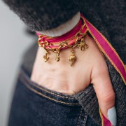 Ruban en soie surpiqûre argenté 15 mm Mint x85cm