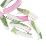 Perles tube incurvé en acrylique opaque 32x8 mm - Motif fleurs - Blanc - Rose x4|raw }}