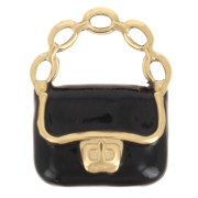 Breloque sac à main 15x12 mm résine époxy - Acier inoxydable 304L Doré - Noir x1