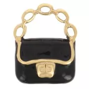 Breloque sac à main 15x12 mm résine époxy - Acier inoxydable 304L Doré - Noir x1