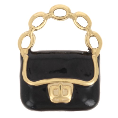 Breloque sac à main 15x12 mm résine époxy - Acier inoxydable 304L Doré - Noir x1