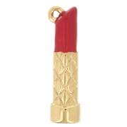 Breloque rouge à lèvres 20x5 mm résine époxy - Acier inoxydable 304L Doré Rouge x1|raw }}